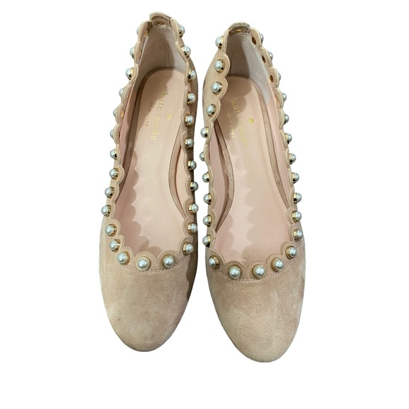 KATE SPADE New York Maeve Blush Pink Suede Pearl Studded Block Heel Pumps - Picture 2 of 6